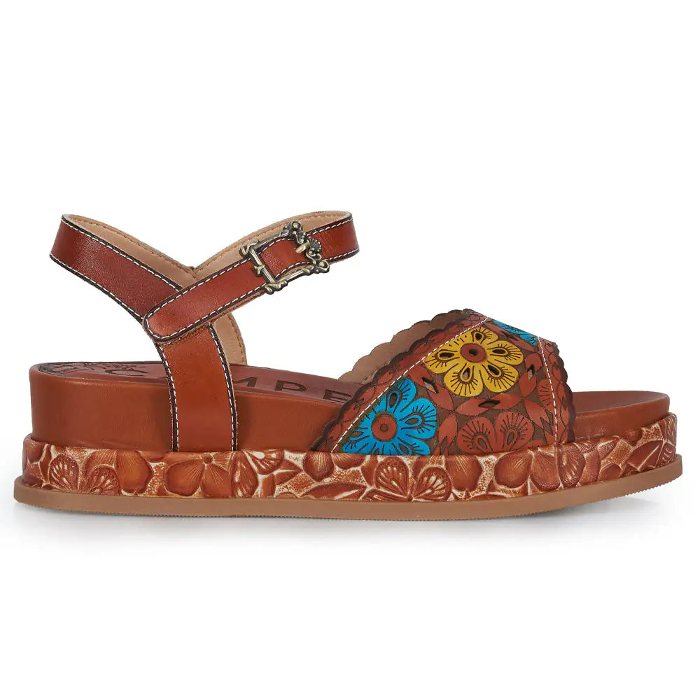 Sandalo Platform stile floreale - cuoio