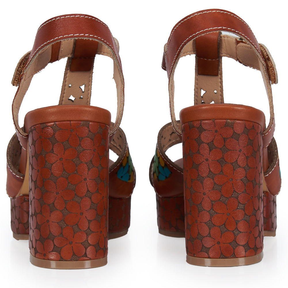 Sandalo T-Strap stile Floreali - cuoio