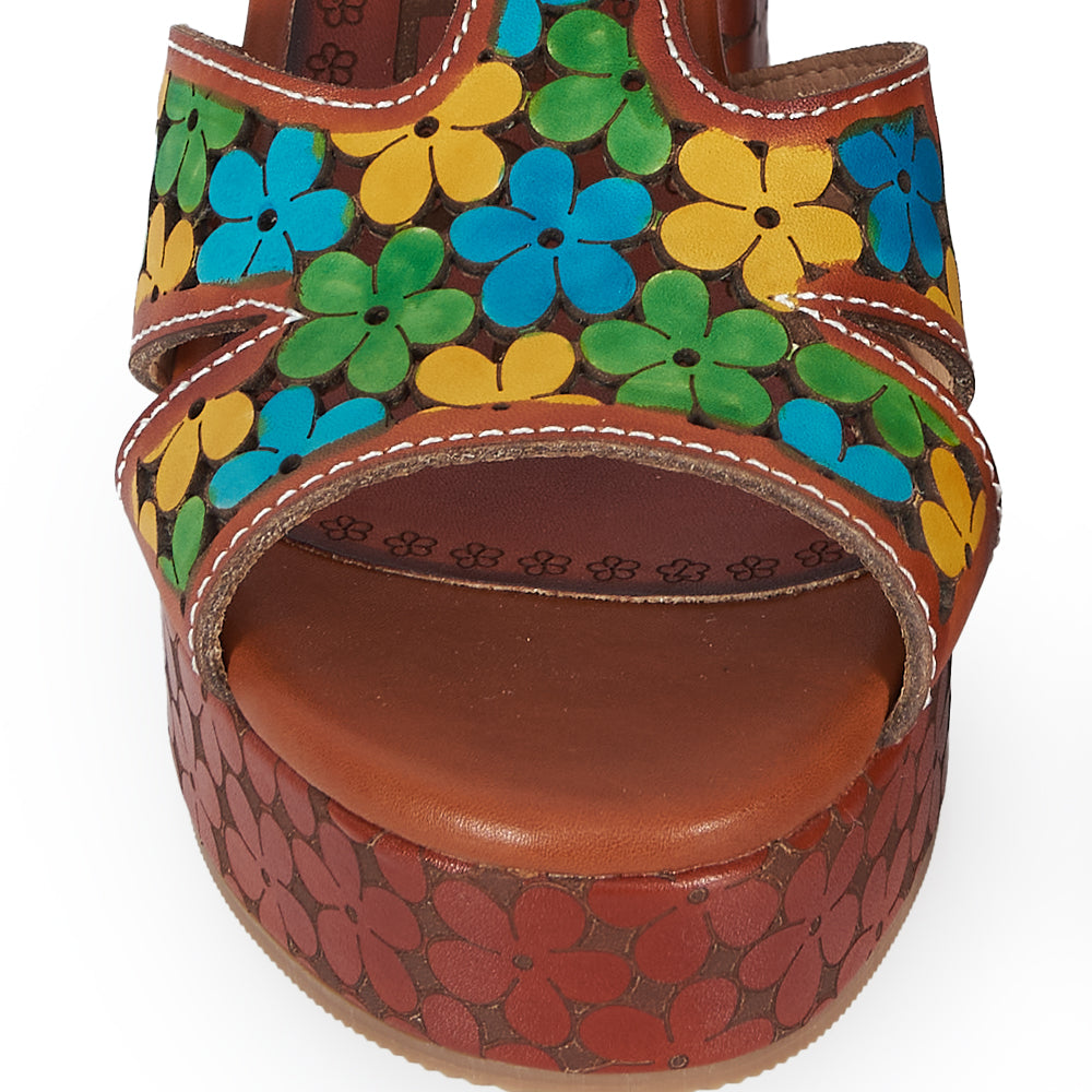 Sandalo T-Strap stile Floreali - cuoio