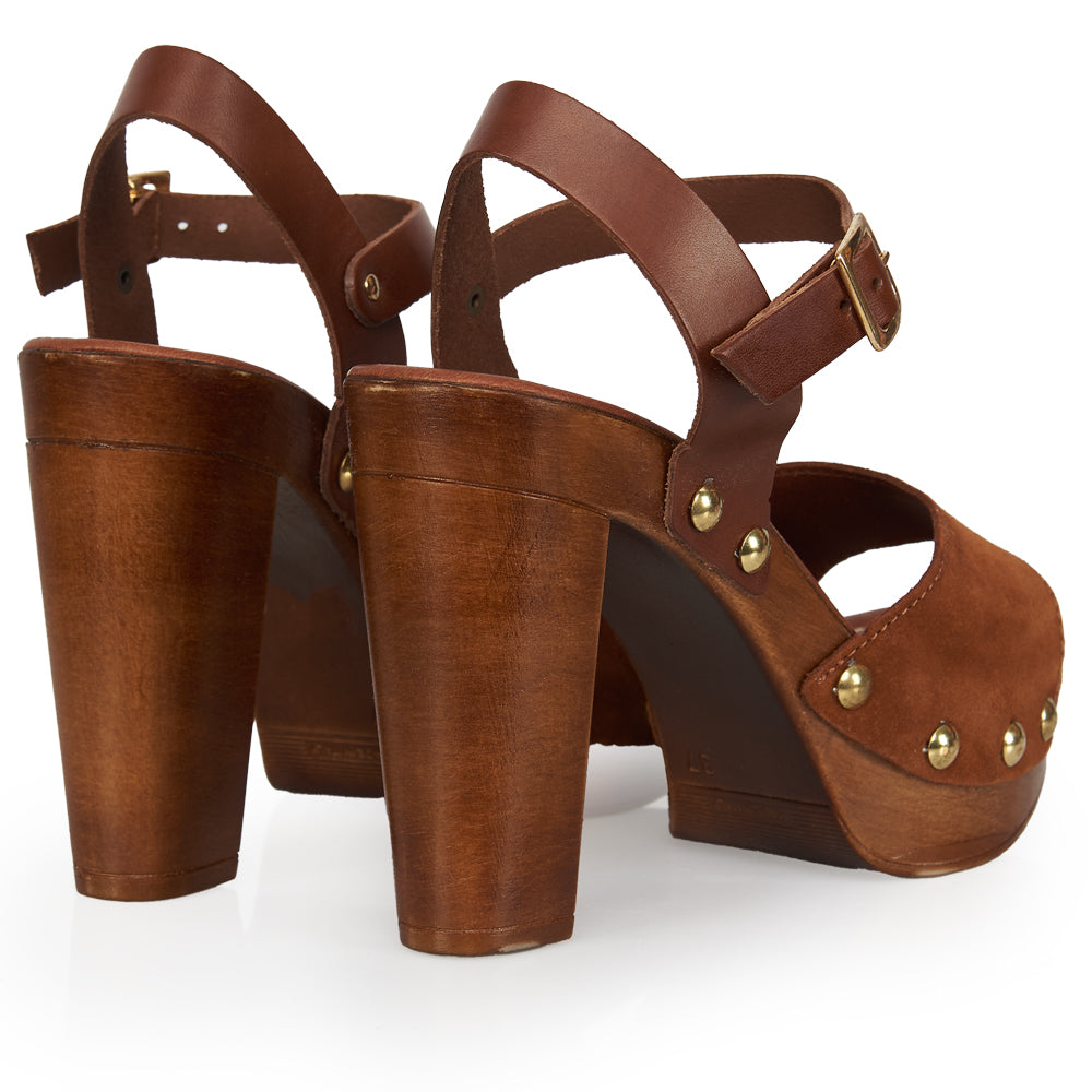 Sandalo Tacco Alto Camoscio Brown e Cuoio
