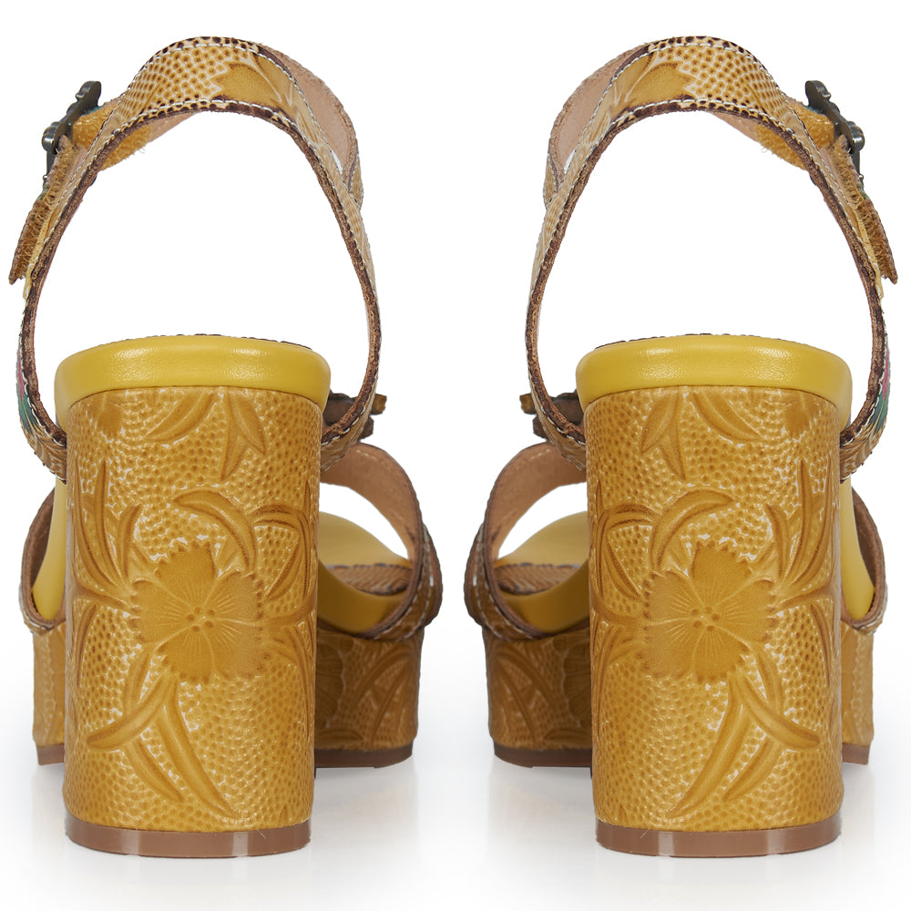 Sandalo t-strap stile floreale - ocra fiore