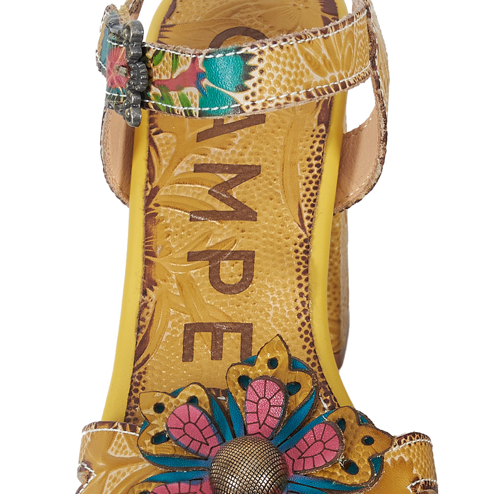 Sandalo t-strap stile floreale - ocra fiore