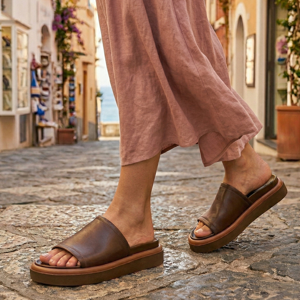 Slide flat in pelle marrone caffè