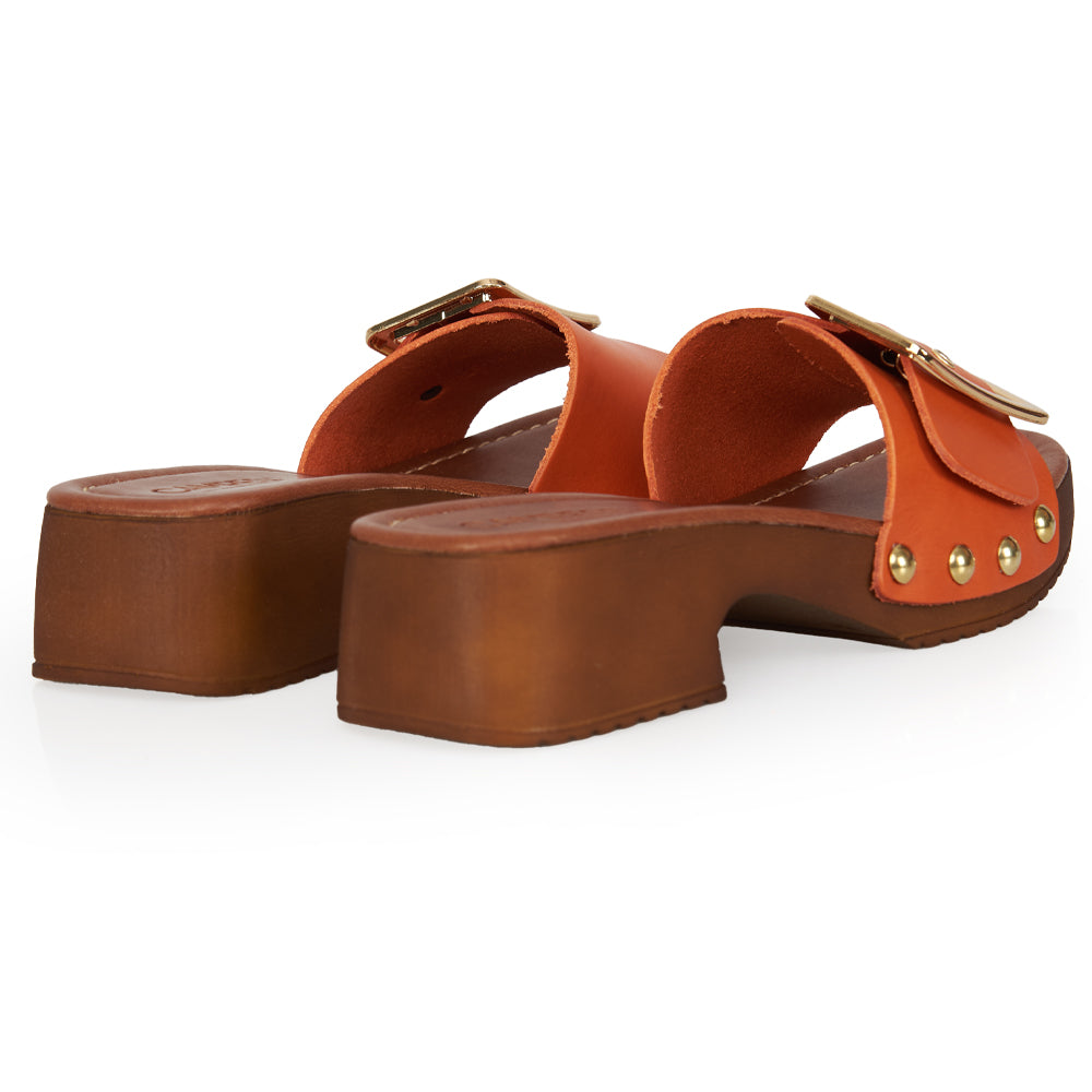 Zoccoletto glam in pelle arancio albicocca