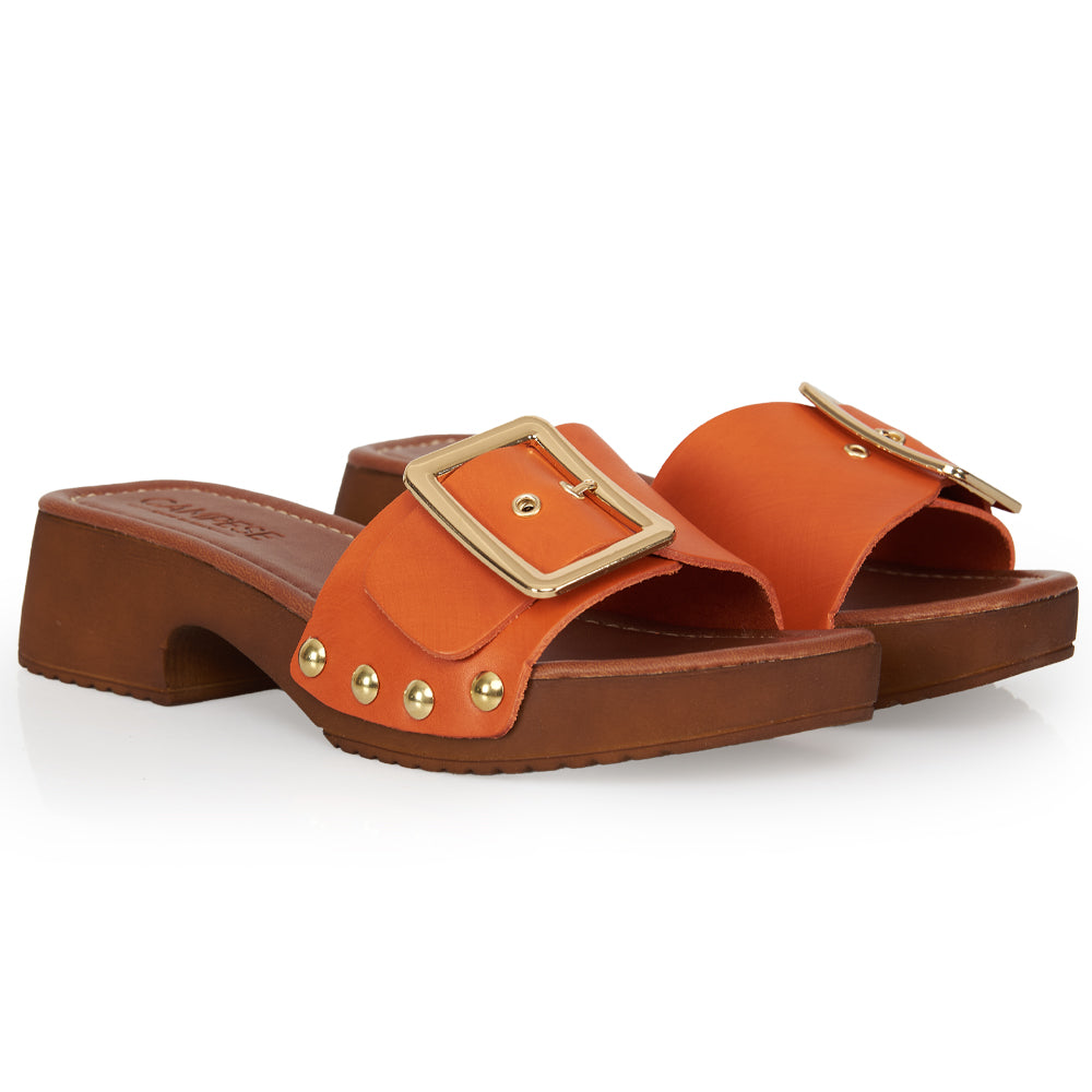 Zoccoletto glam in pelle arancio albicocca