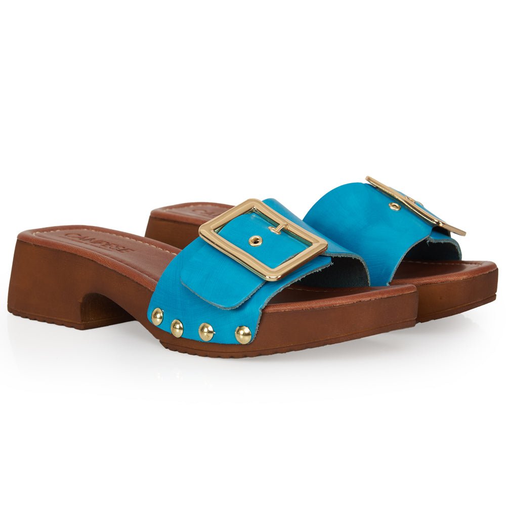 Zoccoletto glam in pelle bluette