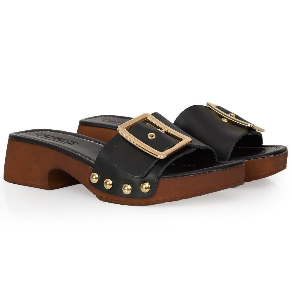 Zoccoletto glam in pelle nero