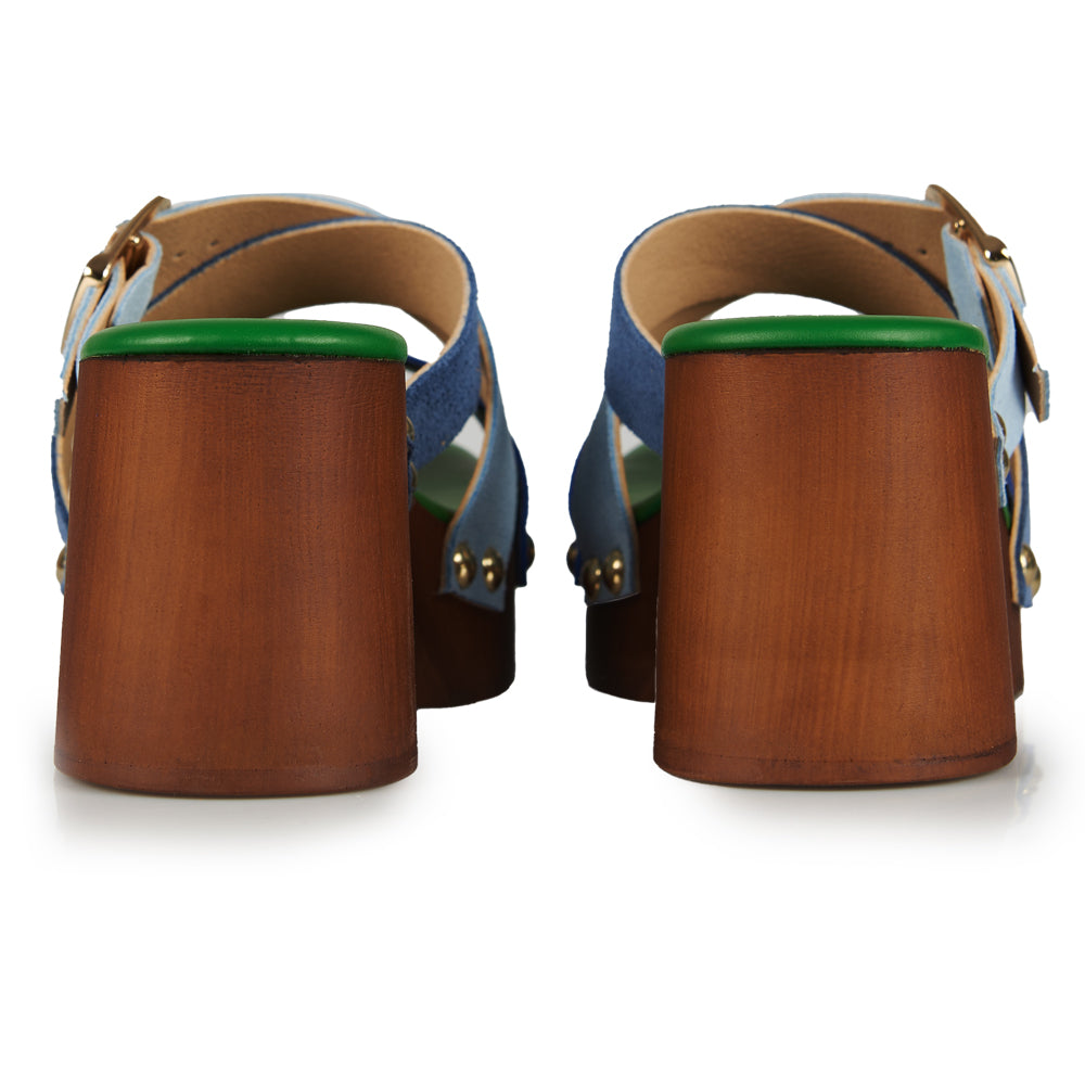 Zoccolo platform in camoscio multicolor ice